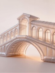Fototapeta premium The Bridge of Sighs in Venice recreated as a transparent inflatable architectural sculpture, graceful enclosed bridge with elegant arches, delicate plastic folds and luminous edges
