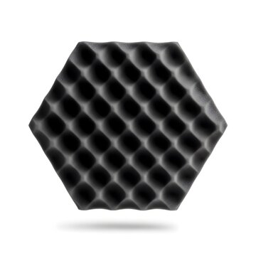Black hexagon acoustic foam panel for soundproofing and noise reduction isolated on white