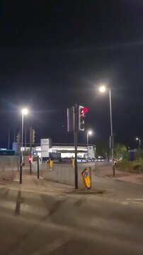 July 3rd, 2026. Illuminated Streets View of Luton City of England United Kingdom After Sunset Night. Wide Angle Camera Footage Was Captured During Walk at Night.