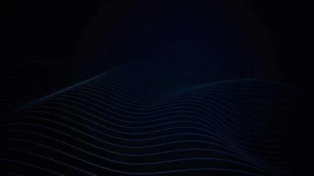 Abstract dark blue wavy lines forming a digital landscape pattern on a black background 4K Motion Video