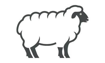 Obraz premium Minimalist side profile silhouette of a sheep, a bold solid shape with clean contours, isolated on white. Modern graphic design element