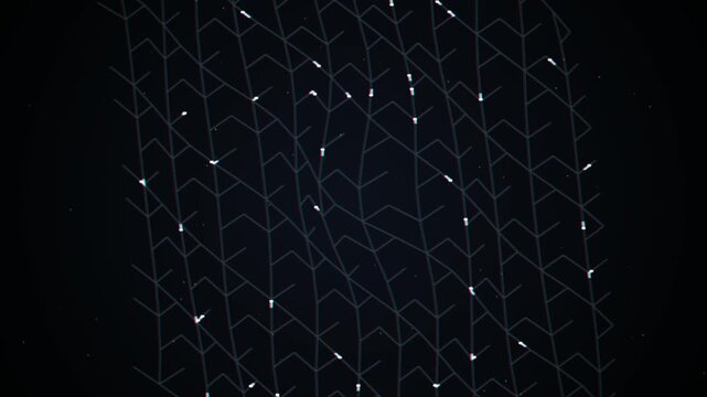 Abstract geometric pattern of glowing white lines forming a connected network structure against a dark black background 4K Motion Video