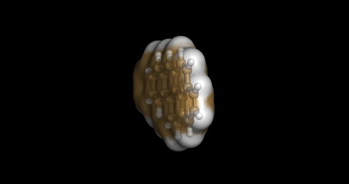 Benzo[a]pyrene, polycyclic aromatic hydrocarbon (PAH) and potent mutagenic carcinogen formed by incomplete combustion, 3D molecule spinning, 4K