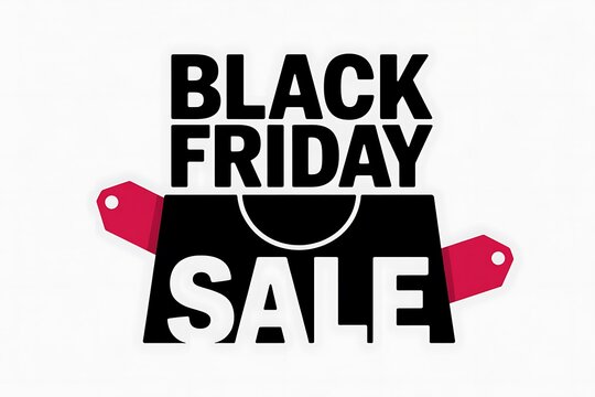 Black friday sale promotional graphic with shopping bag icon and red price tags on white background