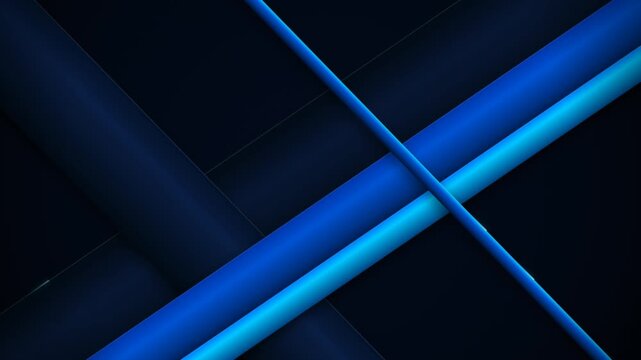 Abstract dark blue background with diagonal neon light lines and geometric shapes for modern digital design 4K Motion Video