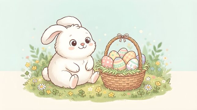 White bunny sitting with Easter