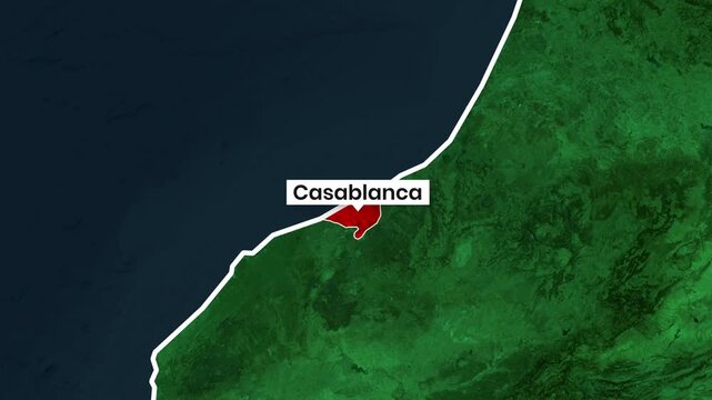Casablanca motion map video highlights Morocco's coastline in animated footage