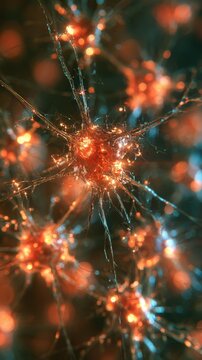 Dense forest of brain neurons communicating with bright glowing electrical pulses showing healthy advanced cognitive activity.