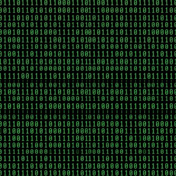 Dense binary code grid with glowing green characters