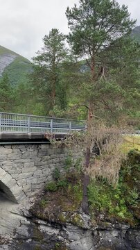 Video of powerful Stigfossen waterfall near &Oslash;vstest&oslash;lbrua bridge along Trollstigen road, Norway