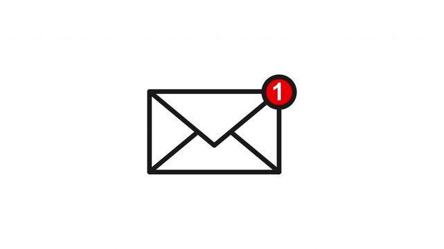 Mail email message sending envelope icon animation with incoming Message notification alert. Email notification symbol, new email notification.  
