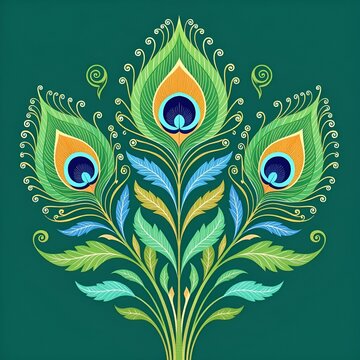Abstract peacock feather on a green background