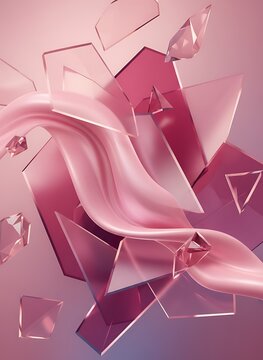 Abstract Geometric Shapes with Flowing Fabric.