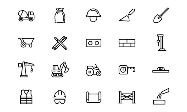 Set outline icons related to concrete. Linear icon collection. Editable stroke. Vector illustration