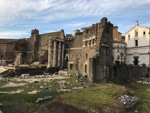 Wide view across the archaeological ruins of the Forum of Augustus in Forum of Augustus, Rome, Italy. The image presents architecture, heritage, and tourism in a clear, factual travel photograph.