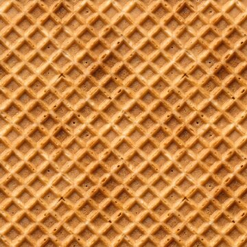 Waffle cone texture close up macro photography showing crispy grid pattern and golden brown surface detail