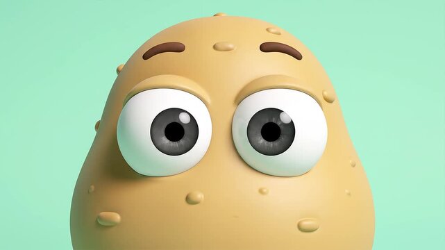 Cute 3D Cartoon Potato Character with Big Expressive Eyes Rendered on Mint Green Background