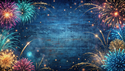 Fototapeta premium Colorful New Year Fireworks Celebration Background with Festive Copy Space