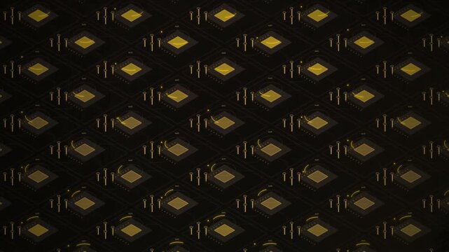 Seamless geometric pattern with golden rhombus shapes and thin vertical lines on a dark black background for luxury textile design and modern wallpaper texture 4K Motion Video