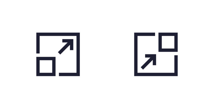 change size icons, enlarge and reduce, small to big pictogram