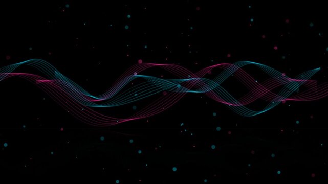 Abstract glowing neon wave lines with floating particle dots on a dark black background representing digital technology data flow and futuristic motion graphics movement design 4K Motion Video
