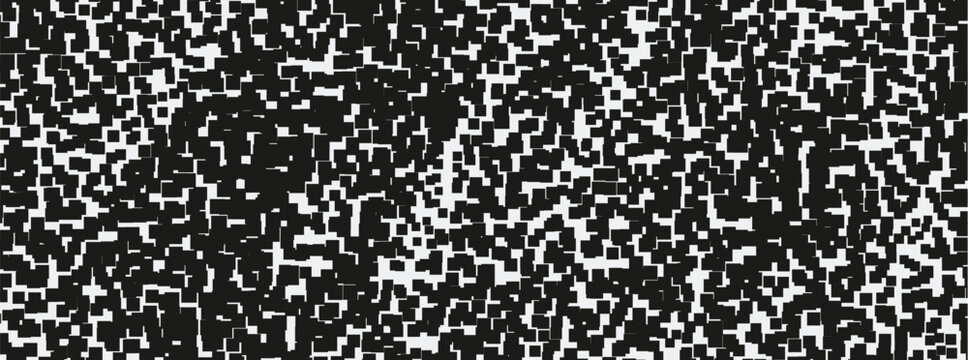 Abstract pixelated square pattern featuring dark blocks on a light gray minimal backdrop.