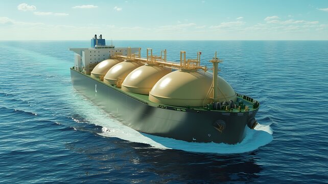 Commercial gas LPG tanker ship underway with liquefied petroleum gas cargo. Maritime energy logistics supporting fuel supply, export and import 