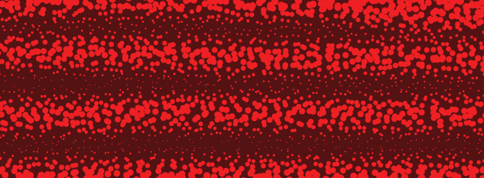 Red halftone seamless vector pattern on dark brown background for retro graphic design.