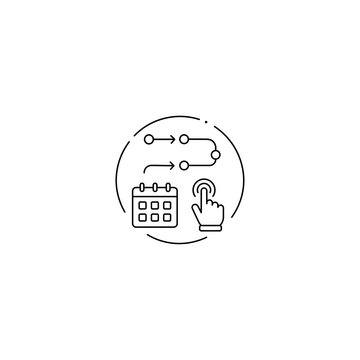 Schedule and workflow timeline icon with calendar and interactive touch point in circle schedule calendar timeline workflow planning management