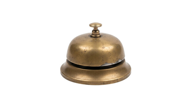 Vintage brass service bell, antique hotel reception desk bell, metallic call bell for concierge and hospitality service