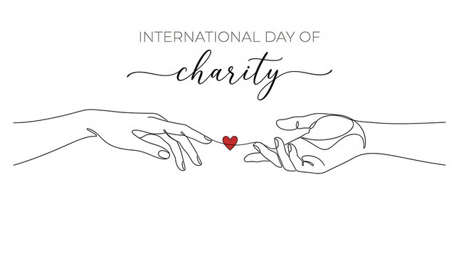 International Day of Charity Hands Reaching with Heart Hand-Drawn Illustration