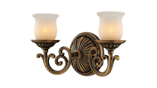 Vintage style wall sconce with double lamps and antique bronze finish isolated on transparent background. 