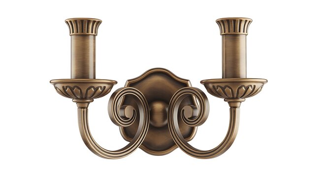 Vintage style wall sconce with double lamps and antique bronze finish isolated on transparent background. 