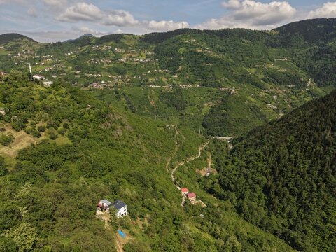 Breathtaking Aerial View of Ma&ccedil;ka's Mountain Landscapes and Lush Green Valleys, Trabzon, T&uuml;rkiye