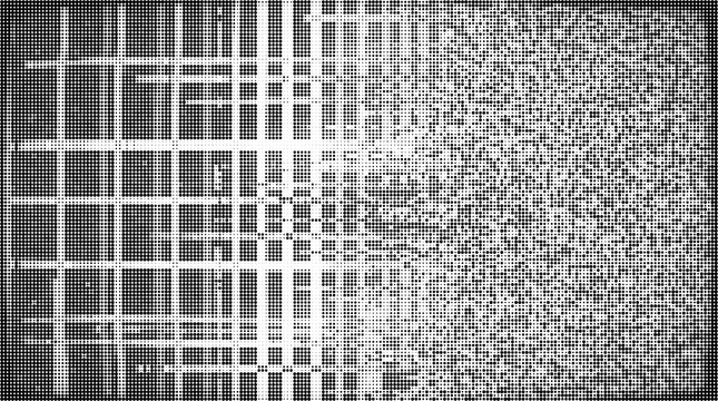 Abstract halftone grid pattern transitioning from structured lines to chaotic noise isolated on transparent background
