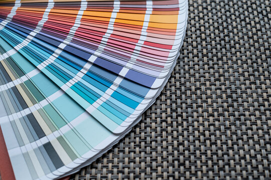 Close up of Colorful Swatch Deck Palette Samples for Graphic Design and Printing Industry