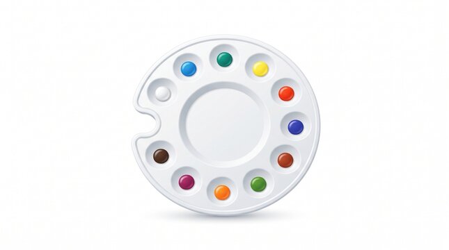 Vibrant 3D vector illustration of an artist's paint mixing palette with a variety of bright colors, perfect for creative projects and artistic expression