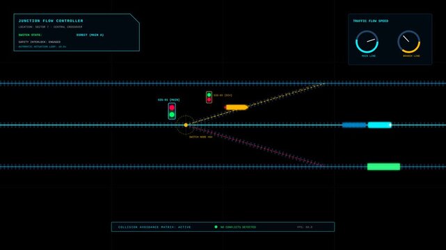 Futuristic Digital Train Junction Control Interface Monitor Display System For Traffic Management