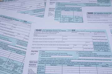 Fototapeta premium US Individual Income Tax Return Form 1040 Blank Documents for Annual Filing and Accounting Concept
