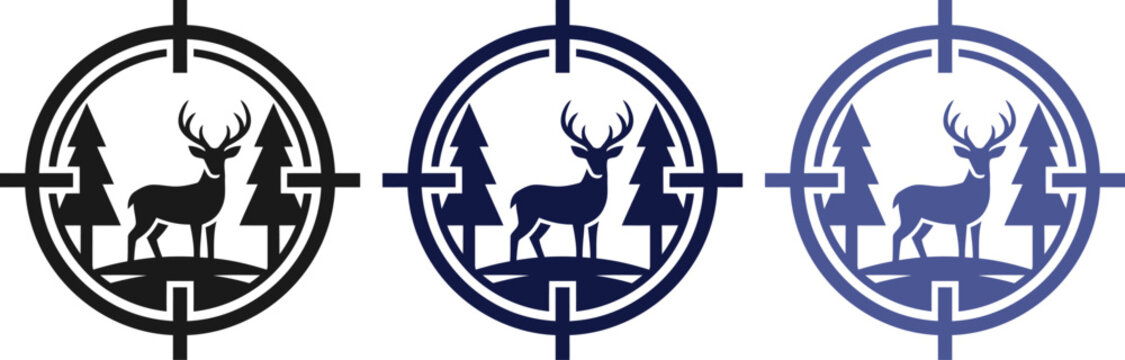 Three different deer silhouettes are shown inside a crosshair target design suitable for hunting wildlife conservation or outdoor recreation concepts