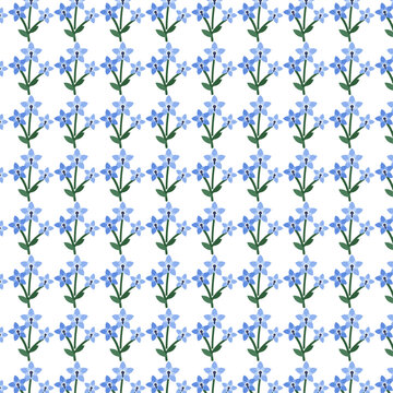 Charming blue borage flower botanical seamless repeat pattern vector art
