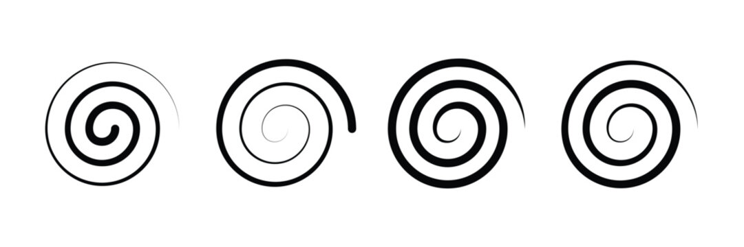 Minimalist Black Spiral Line Set Abstract Swirl Hypnotic Whirlpool Vector Elements