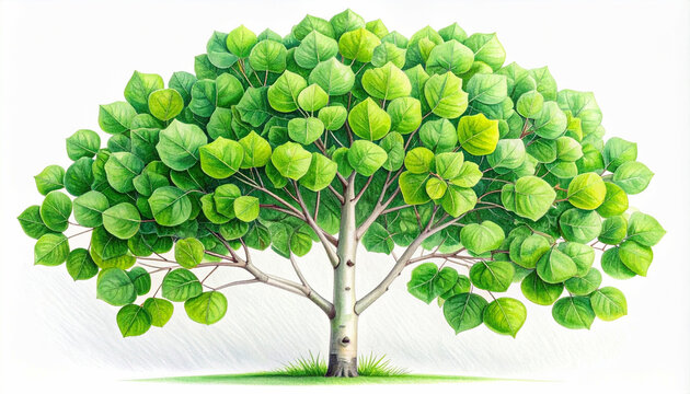 Detailed aspen tree illustration: populus tremula artwork