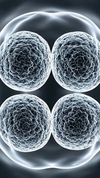 Vertical macro animation of a fertilized egg cell dividing from two to four cells