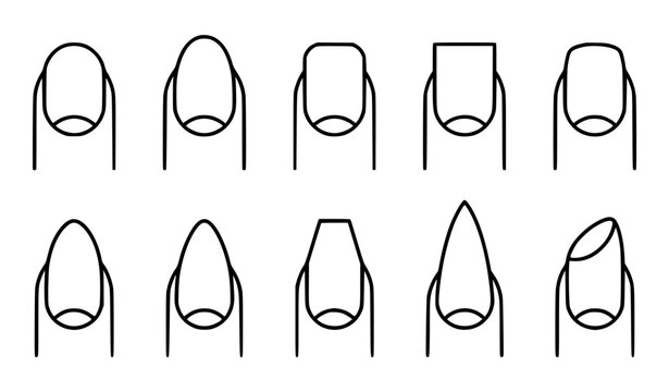 Fingernail shape outline vector icon set with round oval square almond and coffin nail styles