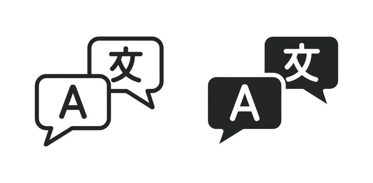 Language Translation Icons: A pair of speech bubbles with a character 'A' and a Chinese character symbolizing language exchange, representing the concept of translation and communication.