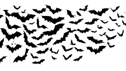 Fototapeta premium 飛ぶコウモリの群れのシルエット 透過背景 ハロウィン素材