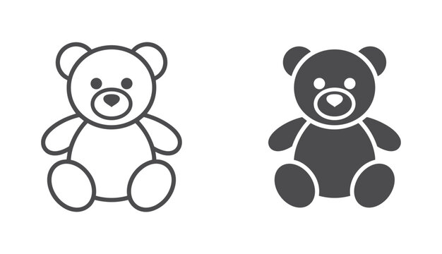 Teddy Bear Icon Set: A simple, clean graphic representation of two teddy bears, one outlined and one filled in black, perfect for children's themes or playful designs.