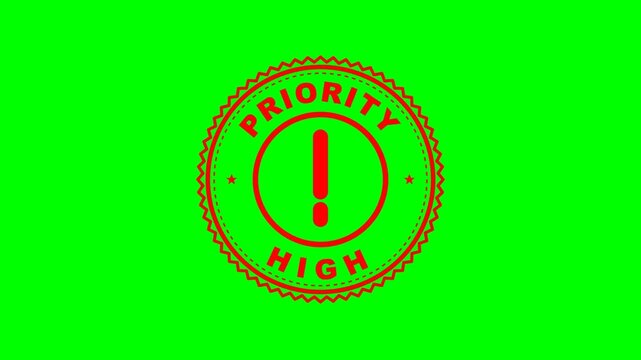 Priority High Urgent Immediate Action Red Stamp on Green Screen 4K