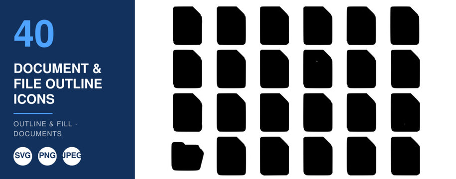 Document File Outline Icons Set, 40 Icons for Business, Office, and Document Management Design